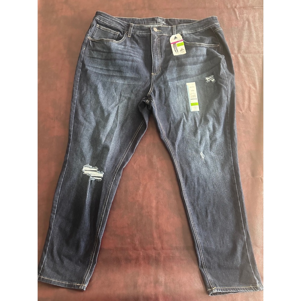 Time and Tru Womens 24 Skinny Jeans Dark Wash Distressed Mid Rise Denim NWT